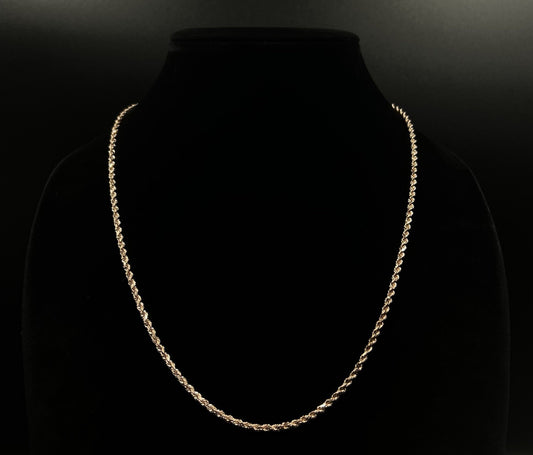 22” 10K Semi-Solid Rose Gold Diamond Cut Rope Chain | 13.66g | 2.8MM | Lobster |