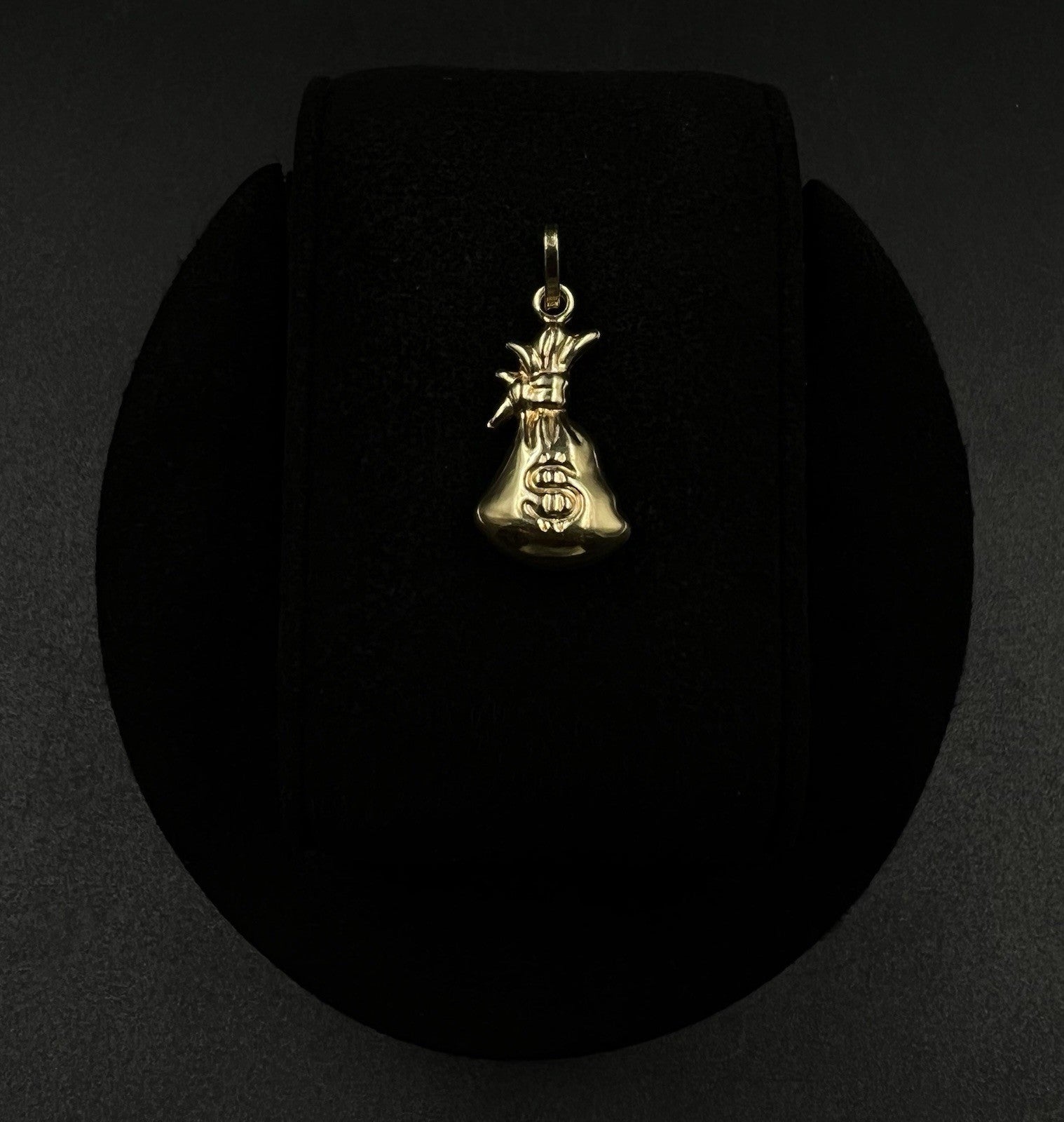 .46” x 1.05” 14K Hollow Yellow Gold Money Bag Pendant | 1.48g | 3.2 x 5.5mm Bail