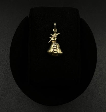 .46” x 1.05” 14K Hollow Yellow Gold Money Bag Pendant | 1.48g | 3.2 x 5.5mm Bail