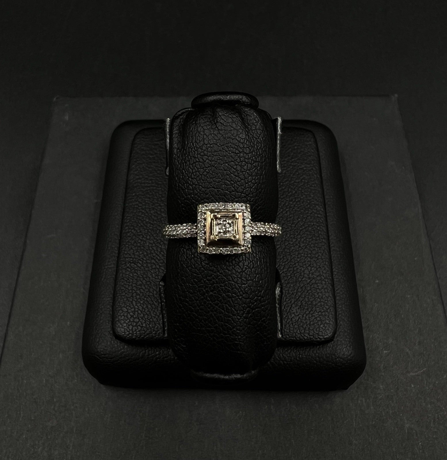 10K Semi-Solid Gold Natural Diamond Square Halo Ring Size 6 | .2ct | 1.86g