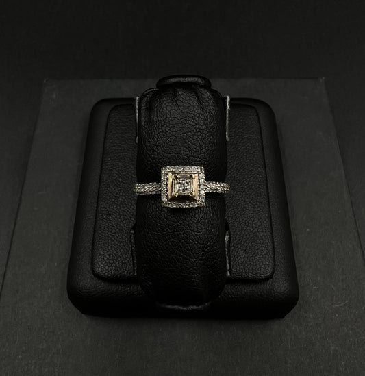 10K Semi-Solid Gold Natural Diamond Square Halo Ring Size 6 | .2ct | 1.86g