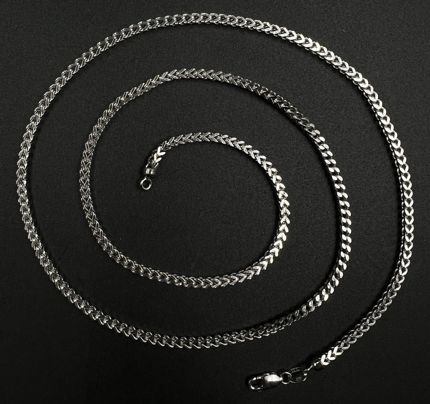 25” 10K Hollow White Gold Diamond Cut Franco Box Chain | 11.14g | 2.6MM | ALI |