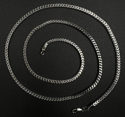 25” 10K Hollow White Gold Diamond Cut Franco Box Chain | 11.14g | 2.6MM | ALI |