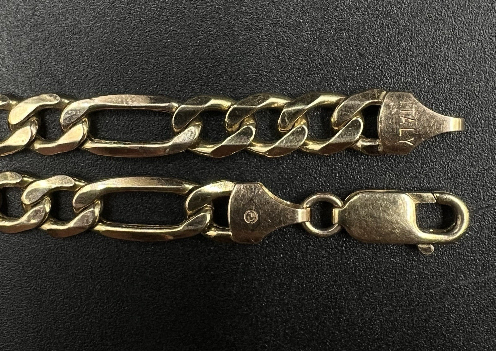 22.5” 10K Semi-Solid Yellow Gold Diamond Cut Figaro Chain | 15.26g | 6.8MM Italy