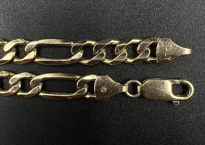 22.5” 10K Semi-Solid Yellow Gold Diamond Cut Figaro Chain | 15.26g | 6.8MM Italy