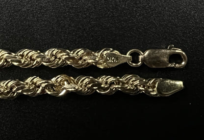 8” 10K Semi-Solid Yellow Gold Diamond Cut Rope Bracelet | 11g | 4.2MM | Lobster