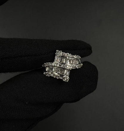 14K Solid White Gold Natural Diamond Baguette Round Cluster Ring Size 7.25 5.87g