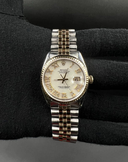 Rolex Datejust 16013 36mm Two Tone Jubilee MOP Diamond Roman Dial Quickset Watch