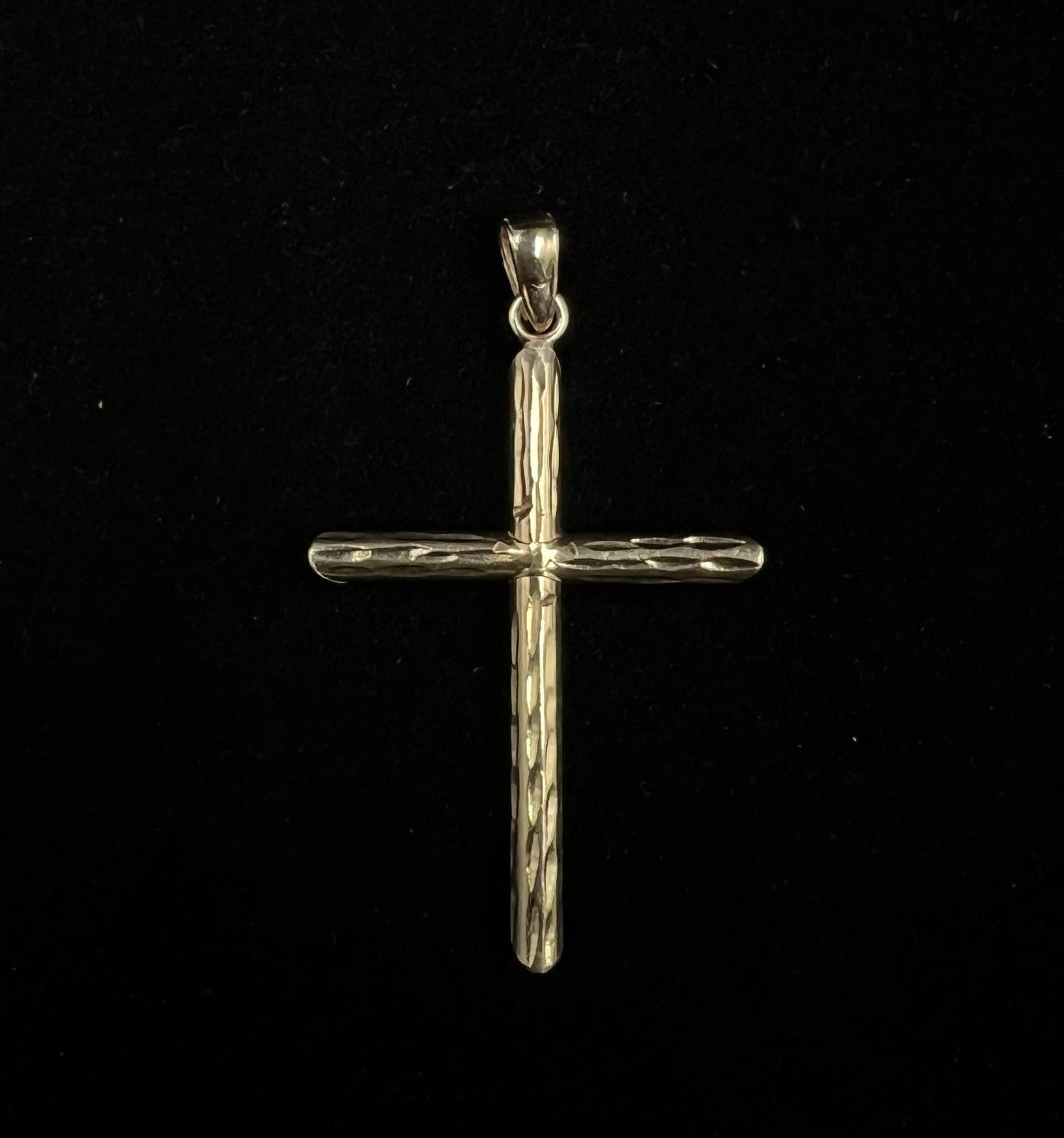 1.01” x 1.71” 10K Hollow Yellow Gold Diamond Cut Cross Pendant 1.66g Fits 2.5MM