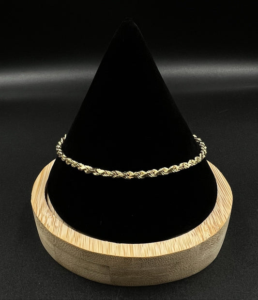 8” 14K Hollow Yellow Gold Diamond Cut Rope Bracelet | 3.62g | 3MM | Lobster