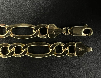 22” 14k Hollow Yellow Gold Diamond Cut Figaro Chain 10.74g | 7mm | Italy Lobster