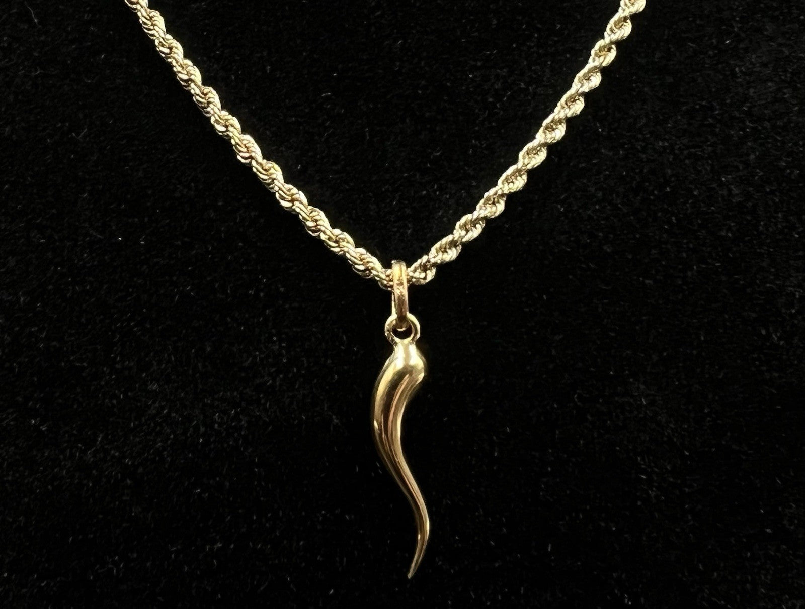 .23” x 1.18” 14K Hollow Yellow Gold Italian Horn Pendant 1.06g | 3 x 5mm Bail |