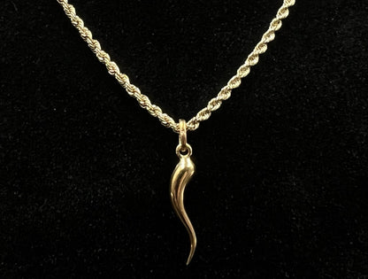 .23” x 1.18” 14K Hollow Yellow Gold Italian Horn Pendant 1.06g | 3 x 5mm Bail |