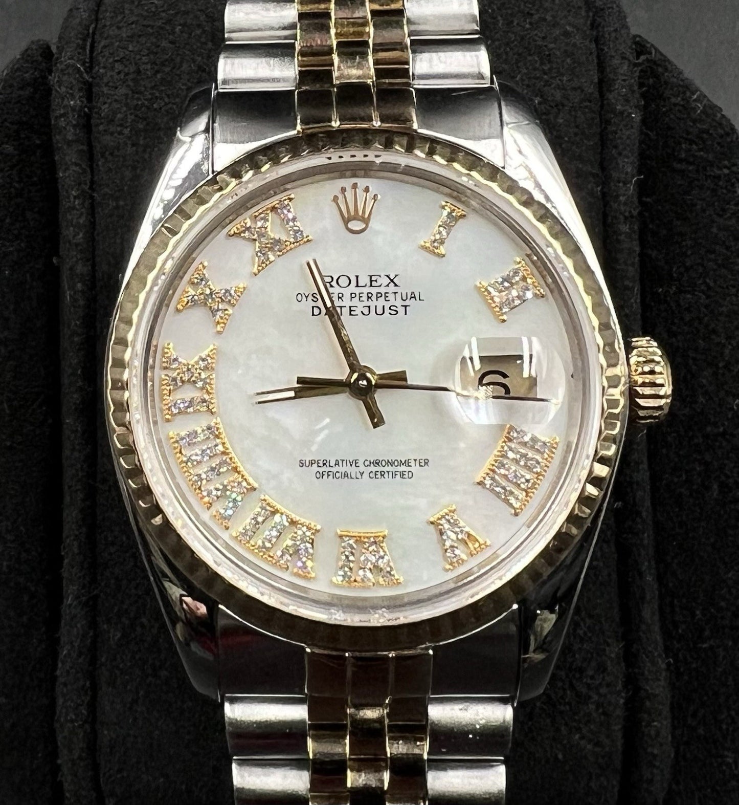 Rolex Datejust 16013 36mm Two Tone Jubilee MOP Diamond Roman Dial Quickset Watch