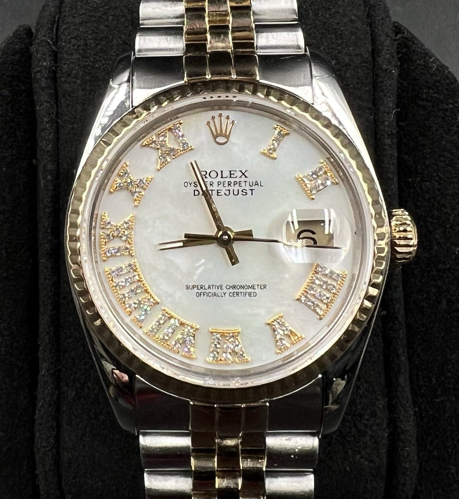 Rolex Datejust 16013 36mm Two Tone Jubilee MOP Diamond Roman Dial Quickset Watch