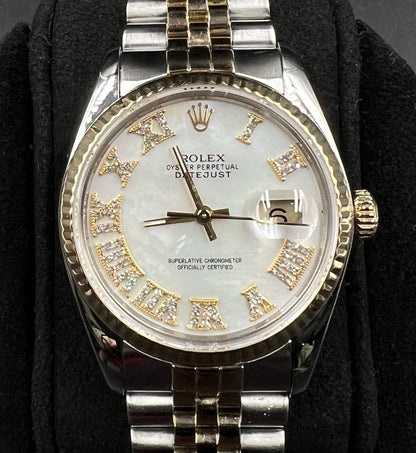Rolex Datejust 16013 36mm Two Tone Jubilee MOP Diamond Roman Dial Quickset Watch
