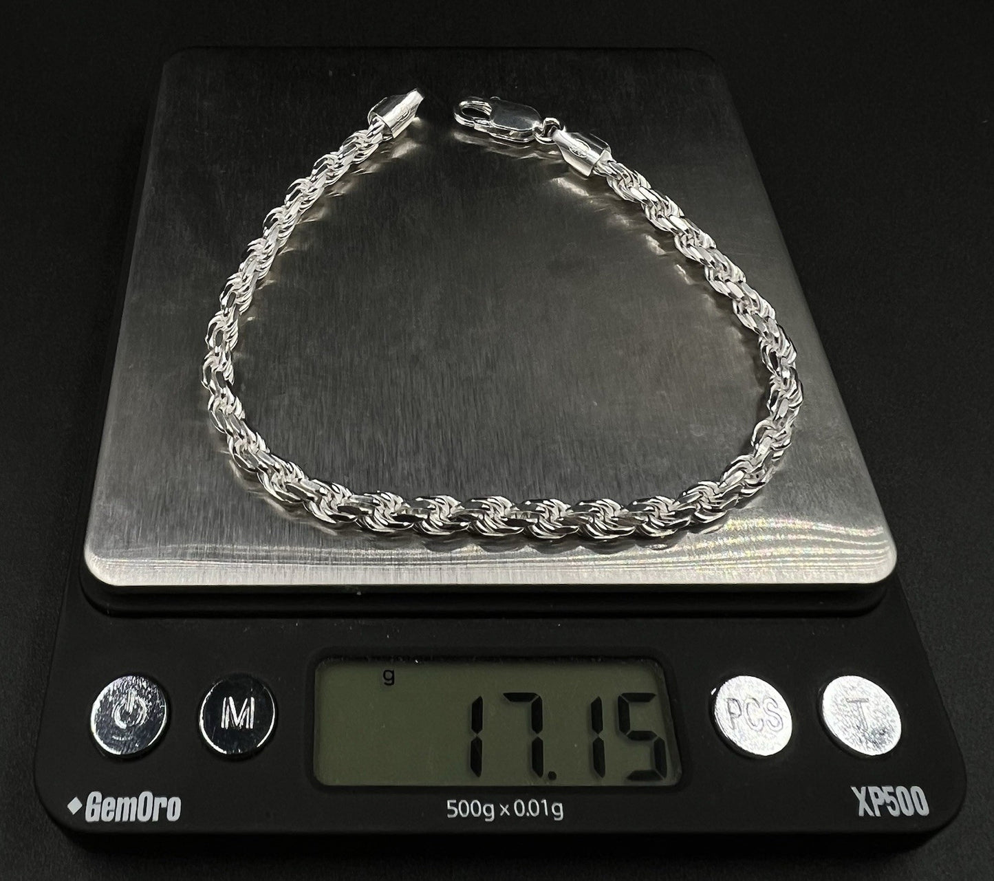 9” 925 Solid Sterling Silver Diamond Cut Rope Bracelet | 17.15g | 4.8mm | Italy