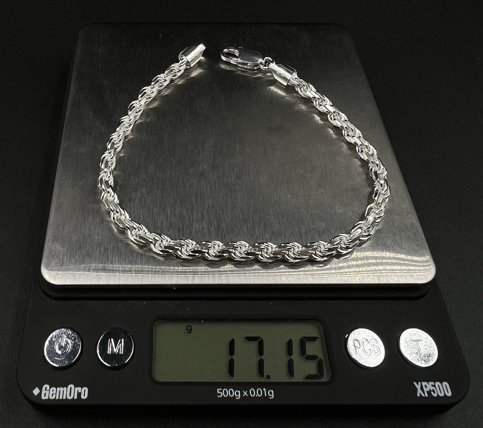 9” 925 Solid Sterling Silver Diamond Cut Rope Bracelet | 17.15g | 4.8mm | Italy
