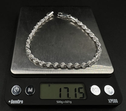 9” 925 Solid Sterling Silver Diamond Cut Rope Bracelet | 17.15g | 4.8mm | Italy