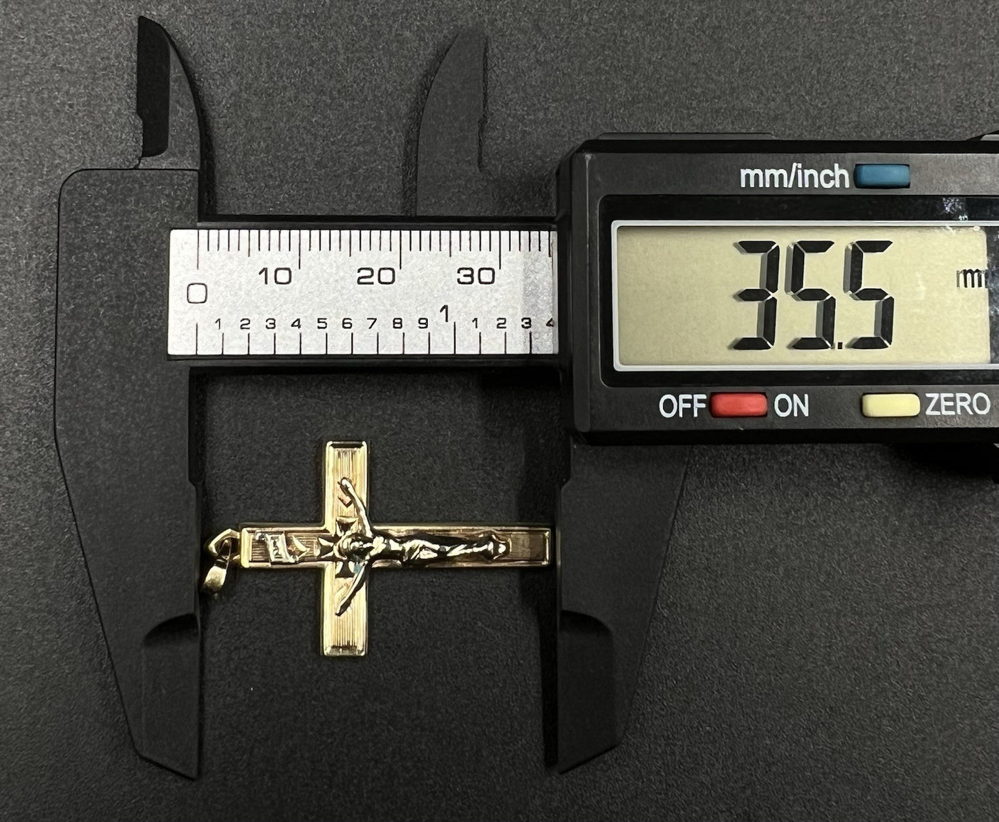 .85” x 1.4” 14K Hollow Two-Tone Gold Crucifix Pendant | 1.66g | 2.5MM Bail |
