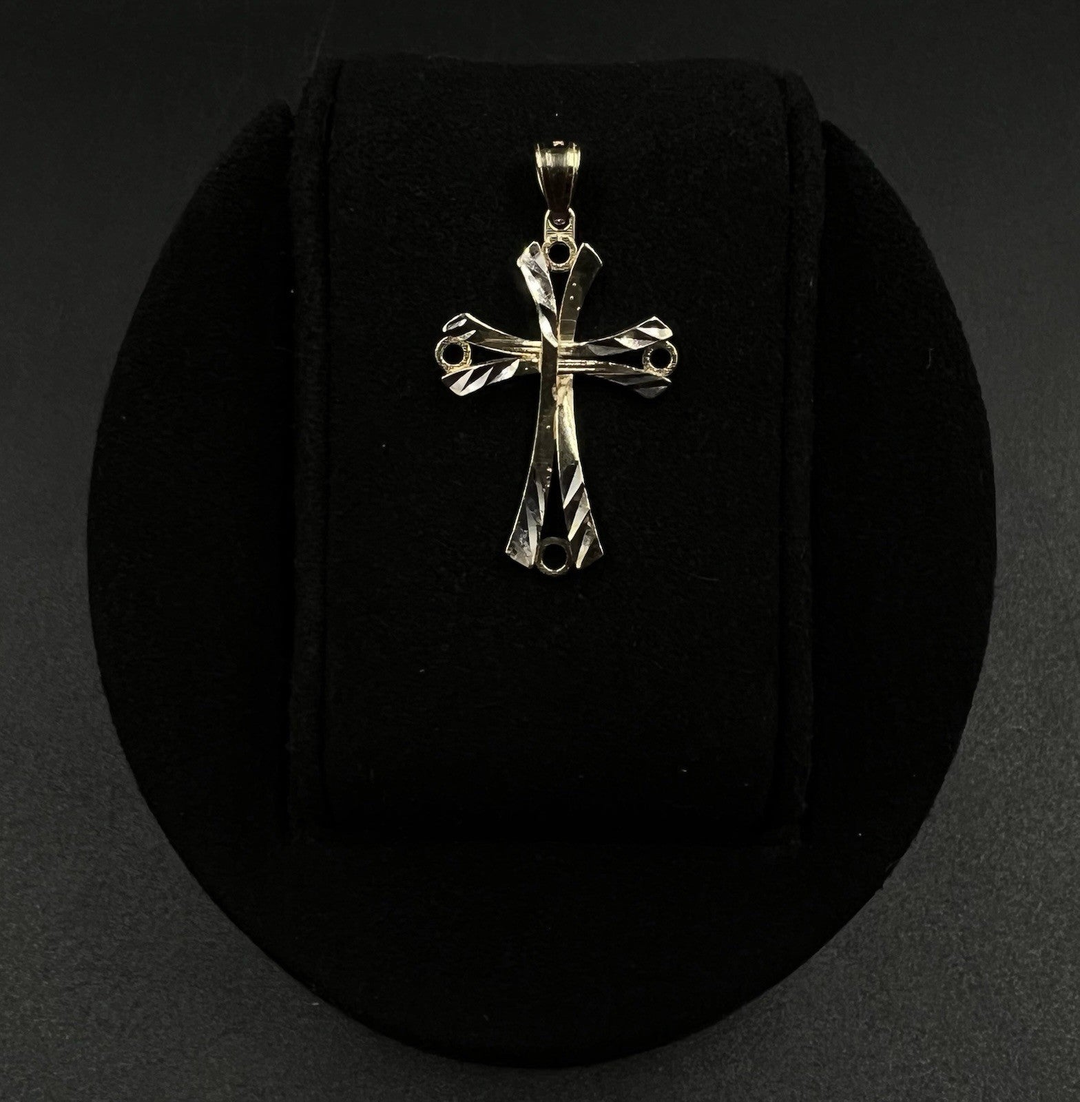 1.36” x .77” 10K Semi-Solid Yellow Gold Diamond Cut Cross Pendant 2.15g 4MM Bail
