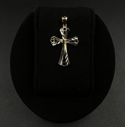 1.36” x .77” 10K Semi-Solid Yellow Gold Diamond Cut Cross Pendant 2.15g 4MM Bail