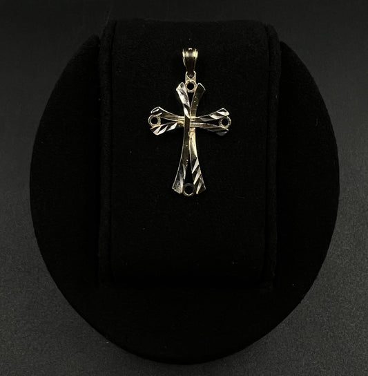 1.36” x .77” 10K Semi-Solid Yellow Gold Diamond Cut Cross Pendant 2.15g 4MM Bail