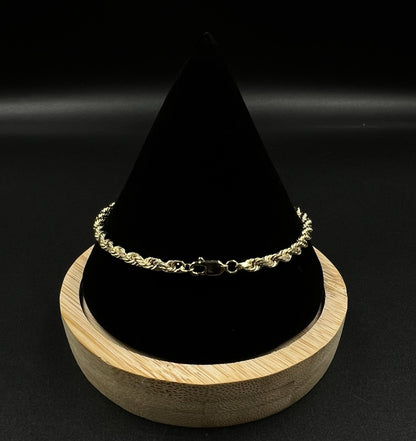 8” 10K Semi-Solid Yellow Gold Diamond Cut Rope Bracelet | 9.16g | 3.8MM Lobster