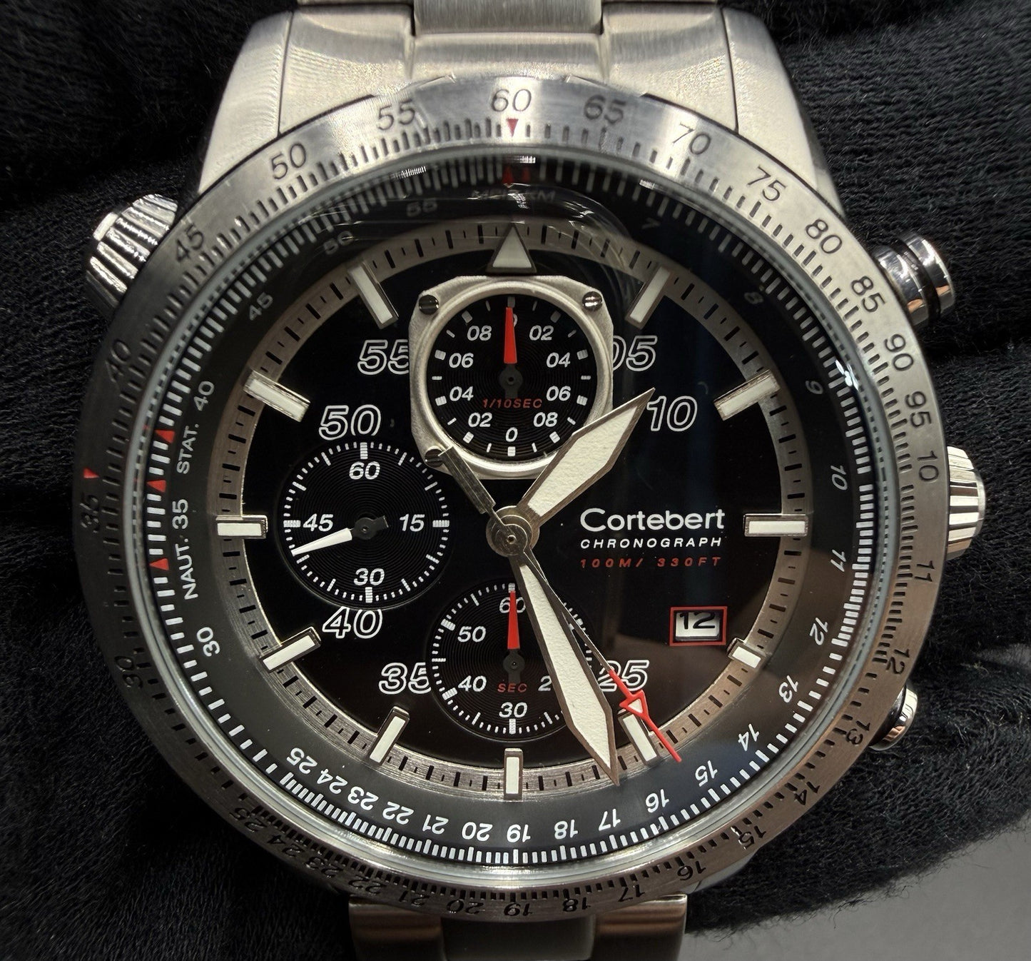 Cortebert Elevation Men’s 44MM Pilot Chronograph Date Watch CB-3003 - Slide Rule