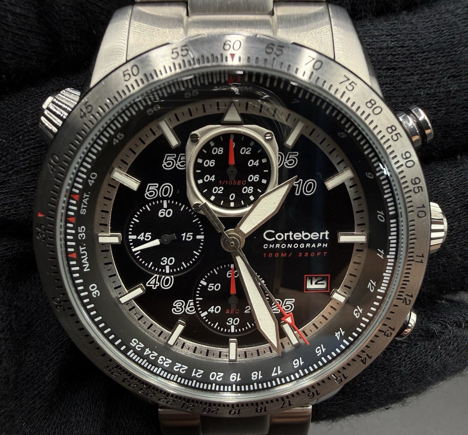 Cortebert Elevation Men’s 44MM Pilot Chronograph Date Watch CB-3003 - Slide Rule