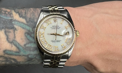 Rolex Datejust 16013 36mm Two Tone Jubilee MOP Diamond Roman Dial Quickset Watch