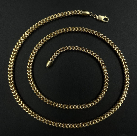 26.25” 10K Semi-Solid Yellow Gold Diamond Cut Franco Box Chain | 26.49g | 4.5MM