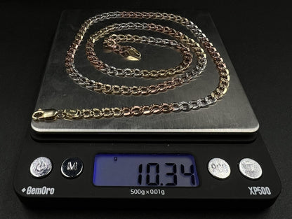 24” 10K Hollow Tri-Tone Gold Diamond Cut Cuban Chain | 10.34g | 4.9MM | Lobster