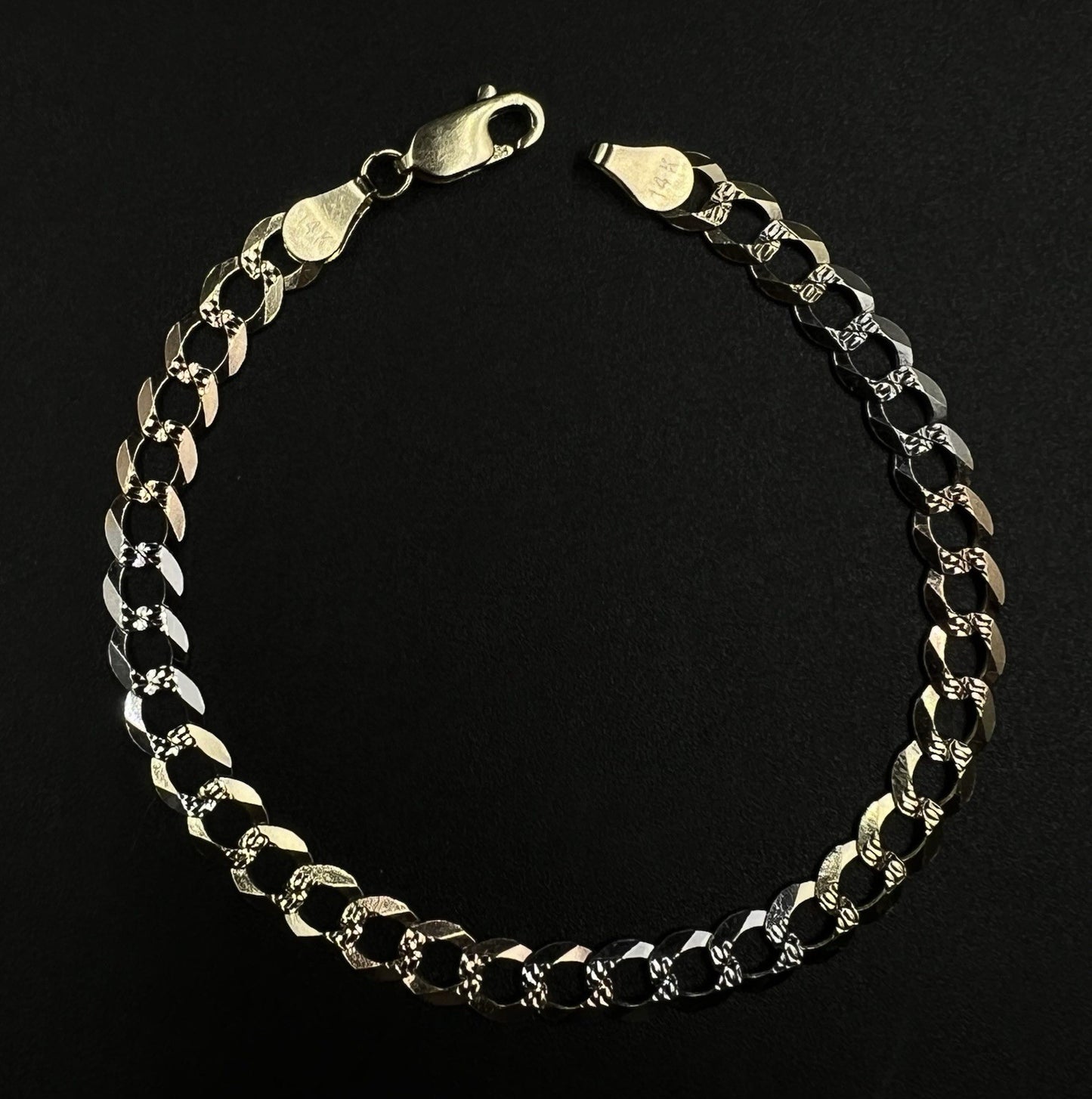 7.25” 14K Semi-Solid Tri-Tone Gold Diamond Cut Curb Bracelet | 6.36g | 5.6MM |