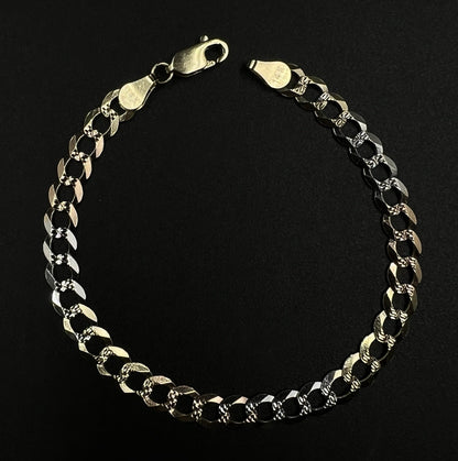 7.25” 14K Semi-Solid Tri-Tone Gold Diamond Cut Curb Bracelet | 6.36g | 5.6MM |