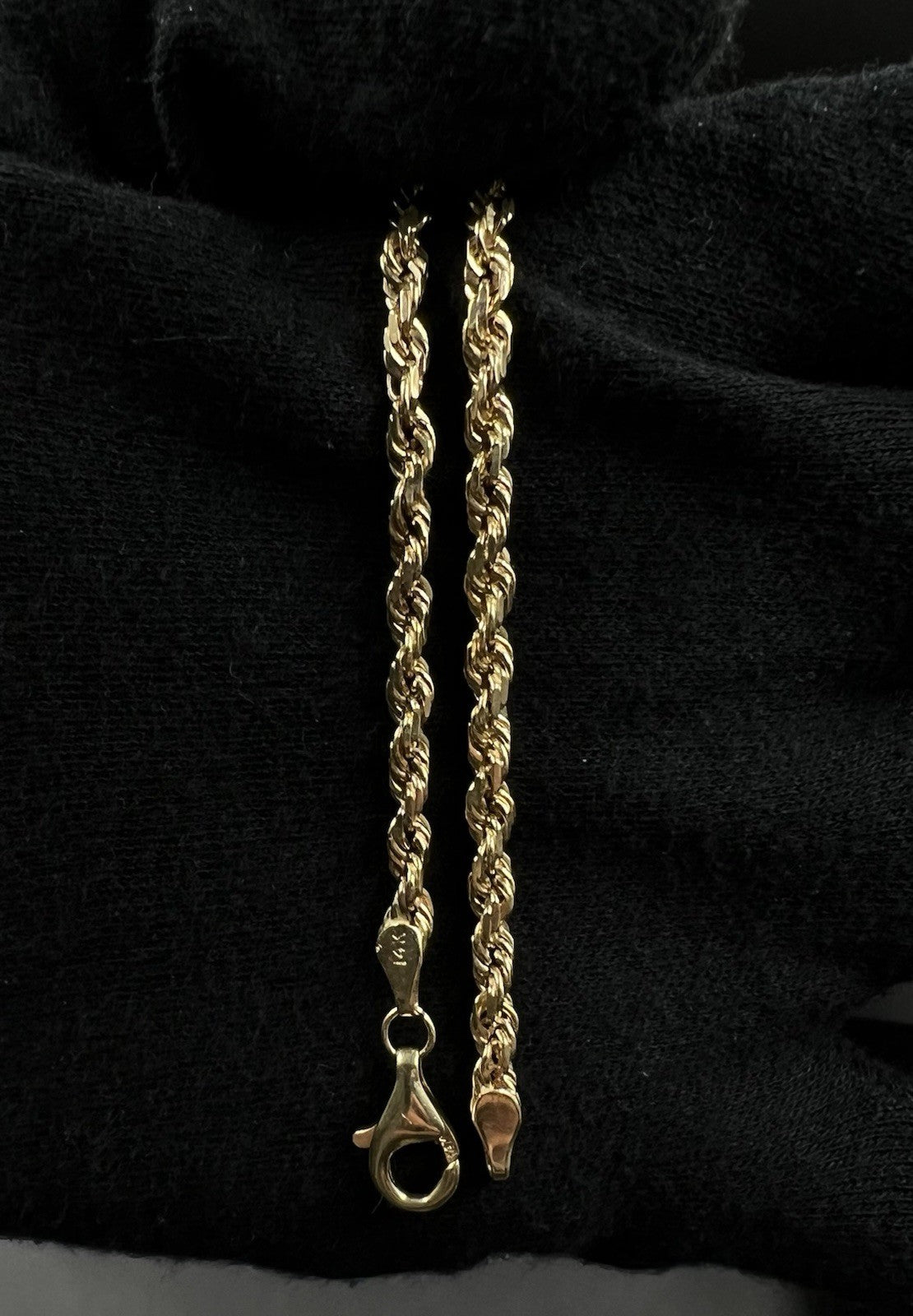 8.5” 14K Solid Yellow Gold Diamond Cut Rope Bracelet | 9.2g | 3.7MM | Lobster |