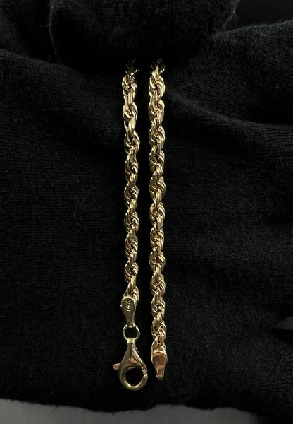 8.5” 14K Solid Yellow Gold Diamond Cut Rope Bracelet | 9.2g | 3.7MM | Lobster |