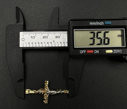 .7” x 1.4” 14K Solid Two-Tone Gold Fancy Crucifix Pendant | 3.07g | 3.6mm Bail |