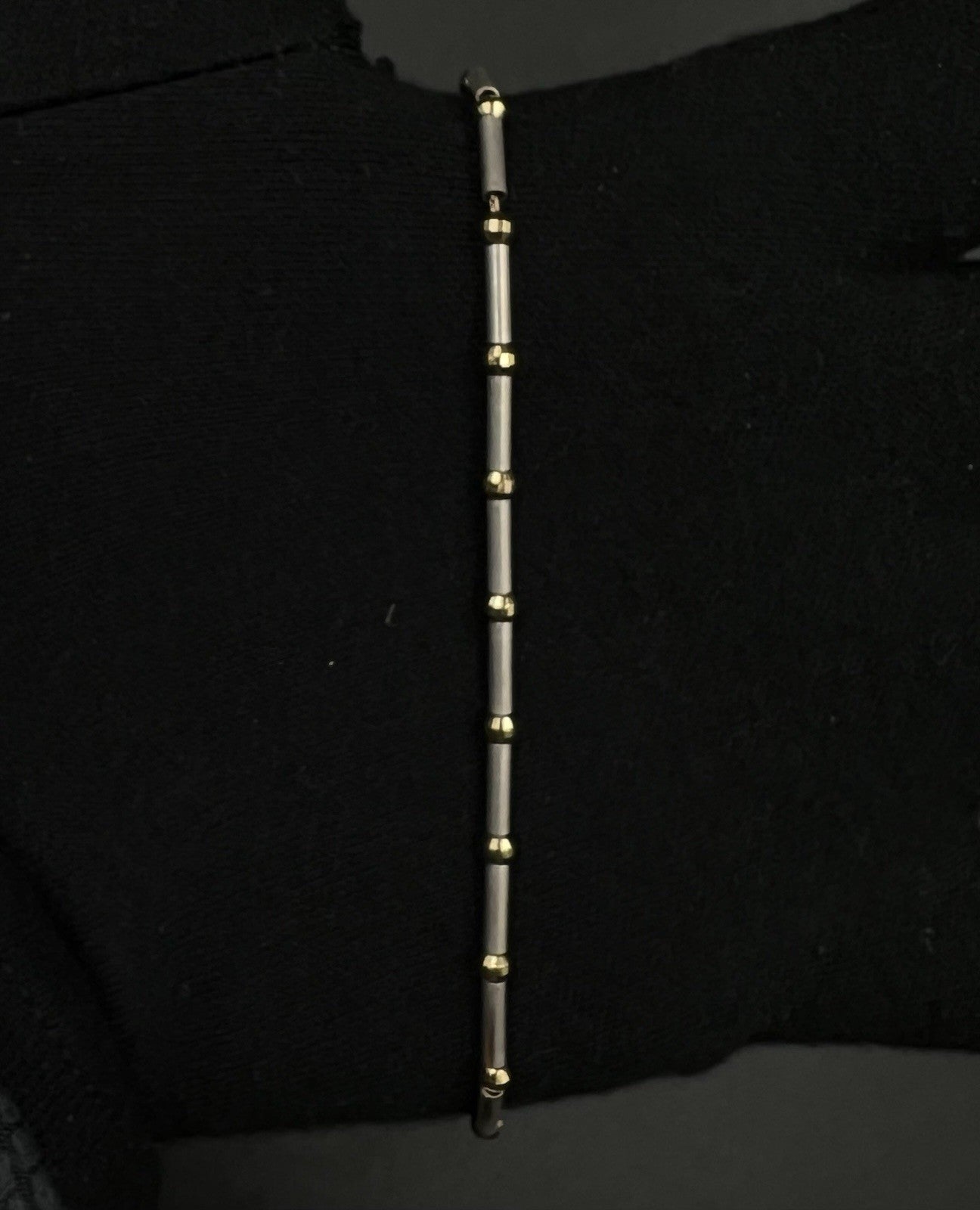 7” 14K Semi-Solid Two-Tone Gold Diamond Cut Tube + Bead Bracelet 4.75g 2.8MM