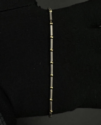7” 14K Semi-Solid Two-Tone Gold Diamond Cut Tube + Bead Bracelet 4.75g 2.8MM