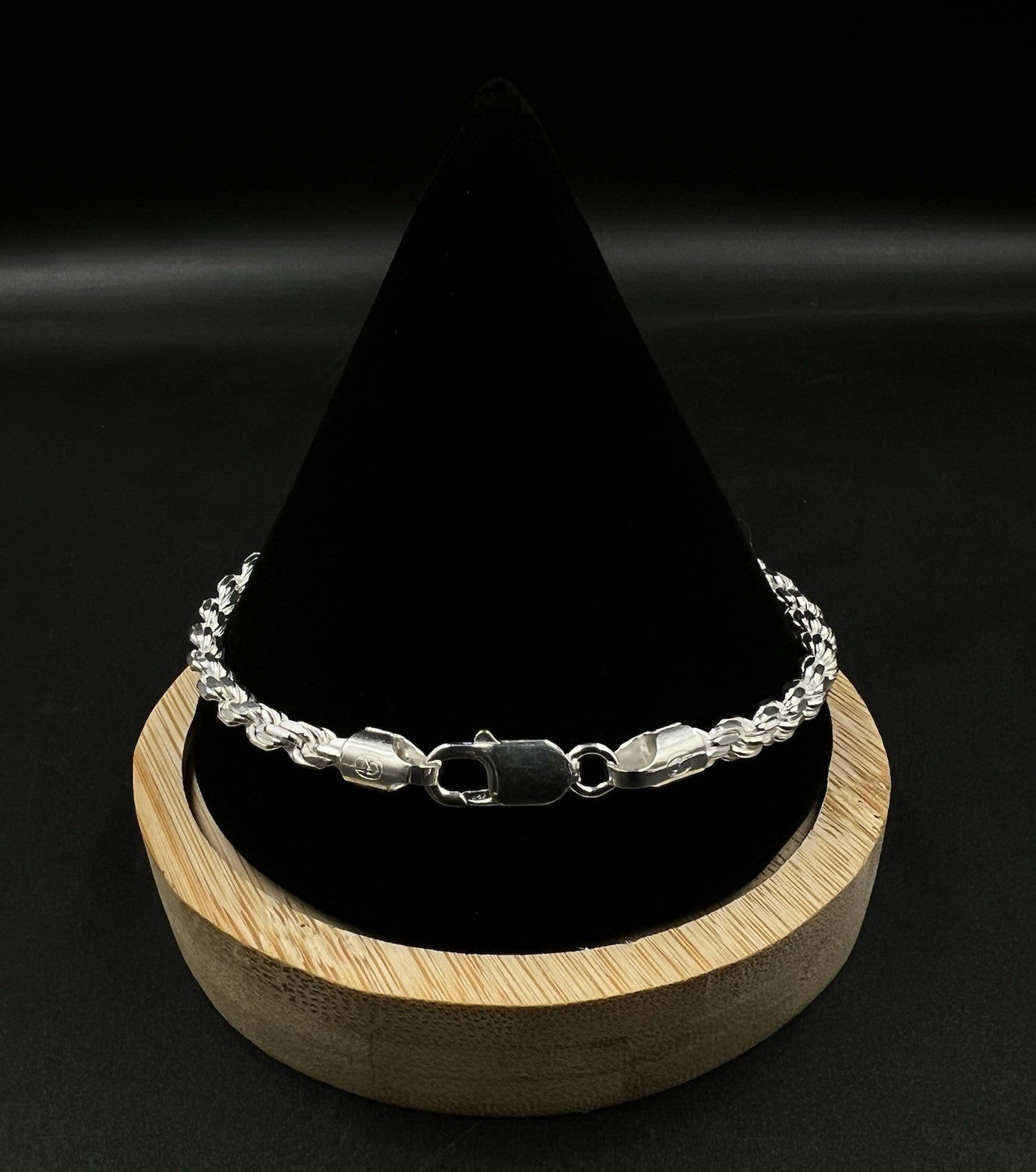 9” 925 Solid Sterling Silver Diamond Cut Rope Bracelet | 17.15g | 4.8mm | Italy
