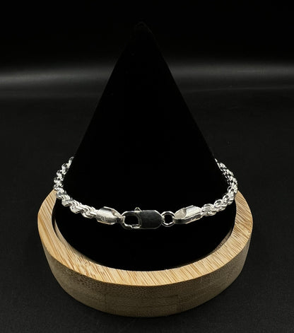 9” 925 Solid Sterling Silver Diamond Cut Rope Bracelet | 17.15g | 4.8mm | Italy