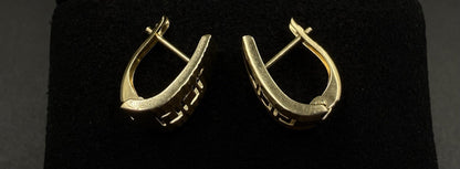 14k Solid Yellow Gold Diamond Cut Greek Key Earrings || 1.76g || 9.8mm Wide ||