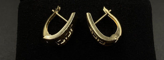 14k Solid Yellow Gold Diamond Cut Greek Key Earrings || 1.76g || 9.8mm Wide ||