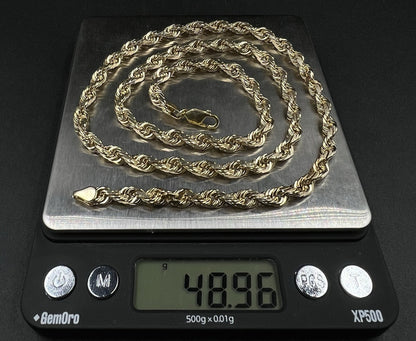 24” 10K Solid Yellow Gold Diamond Cut Rope Chain | 48.93g | 5.5mm | Lobster |