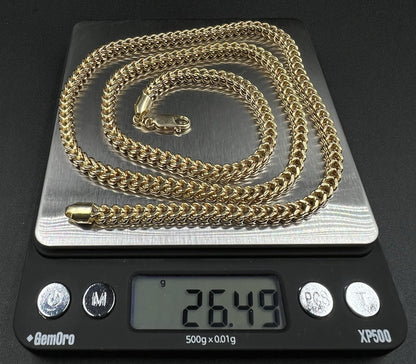26.25” 10K Semi-Solid Yellow Gold Diamond Cut Franco Box Chain | 26.49g | 4.5MM