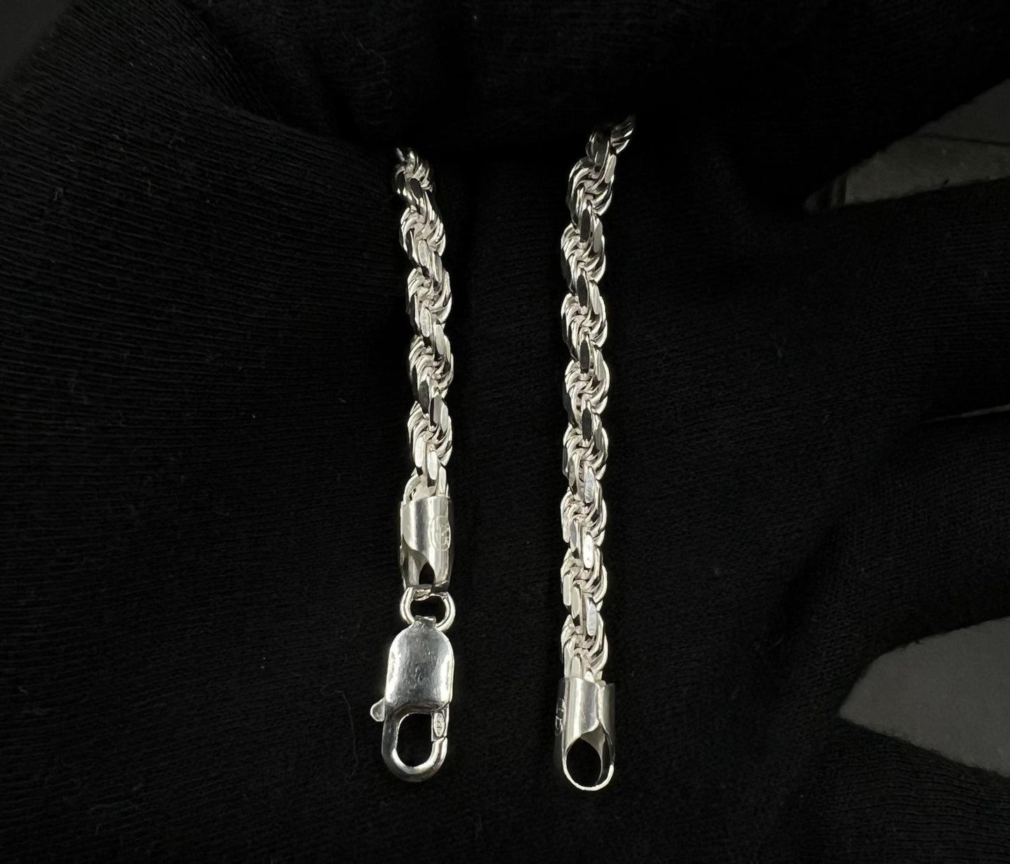 9” 925 Solid Sterling Silver Diamond Cut Rope Bracelet | 17.15g | 4.8mm | Italy