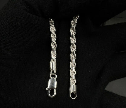 9” 925 Solid Sterling Silver Diamond Cut Rope Bracelet | 17.15g | 4.8mm | Italy