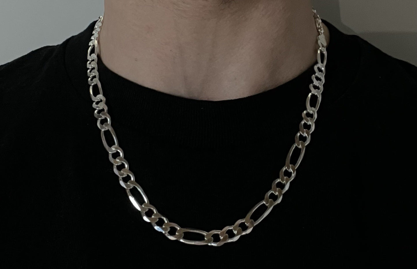 20” 925 Solid Sterling Silver Diamond Cut Figaro Chain 32.1g | 7.4MM | Italy |