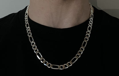 20” 925 Solid Sterling Silver Diamond Cut Figaro Chain 32.1g | 7.4MM | Italy |
